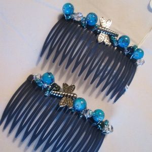 Hand Wired Hair Combs with Glass Beads, Set of 2